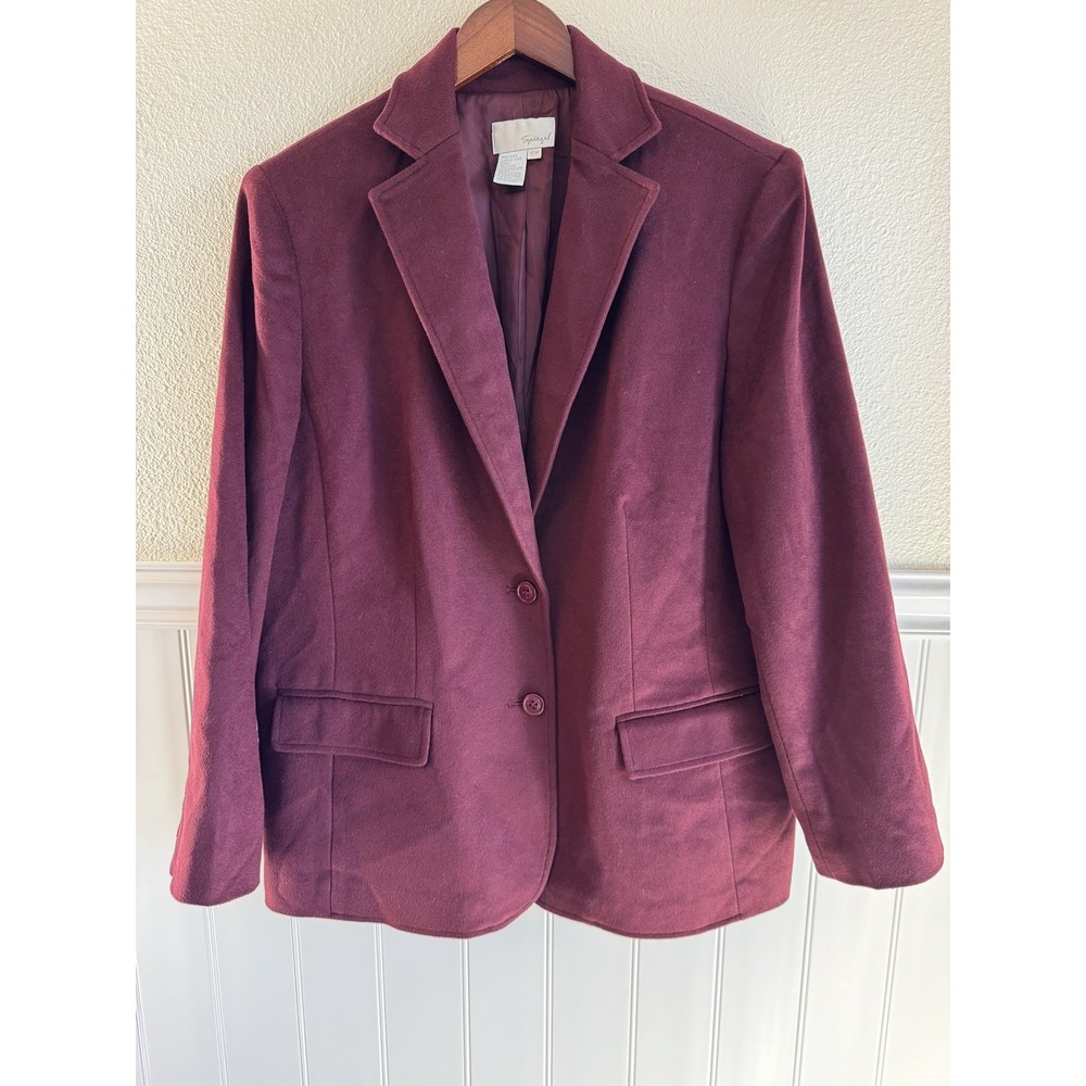 VTG Spiegel Women's Single Breasted Blazer Wool Cashmere Burgundy Sz 16 Office